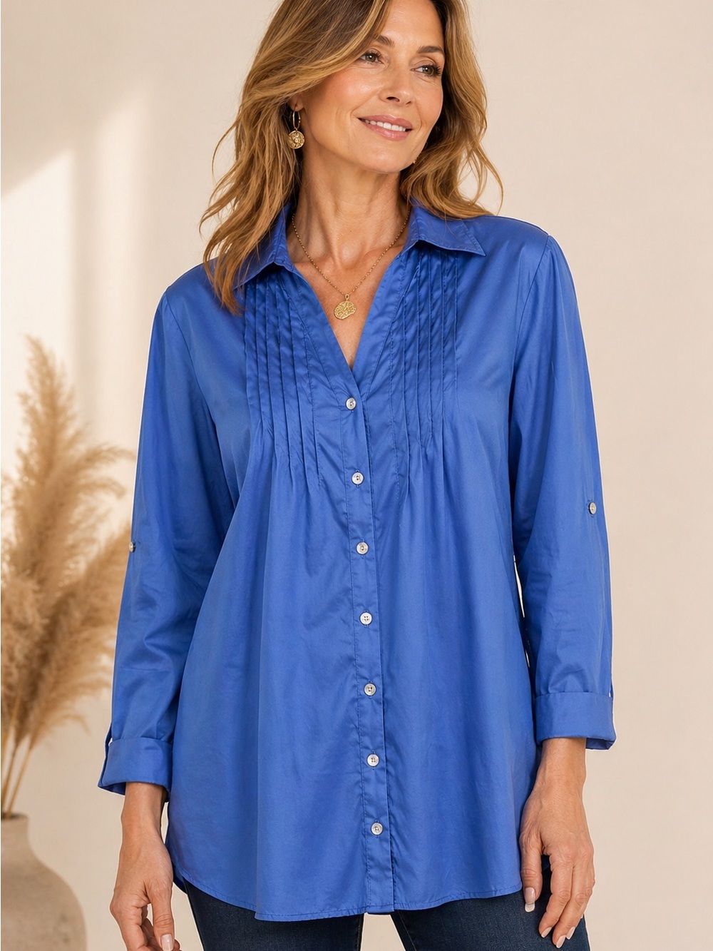 ✨ Antilia Femme Button Front Tunic Blouse – Effortlessly Chic ✨